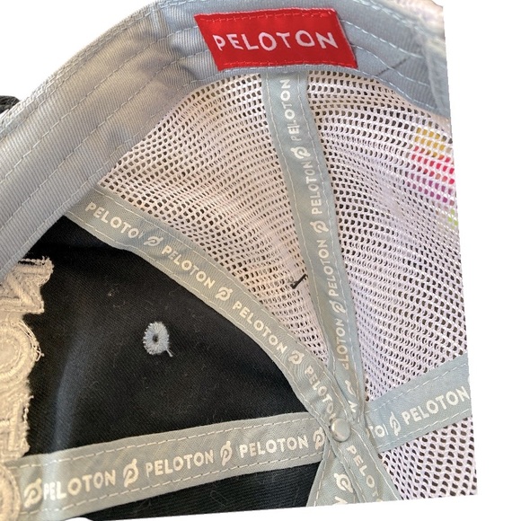 NEW! PELOTON Hat Frayed Stamp Front Mesh Back Adjustable Velcro Back Blue White - Picture 4 of 7